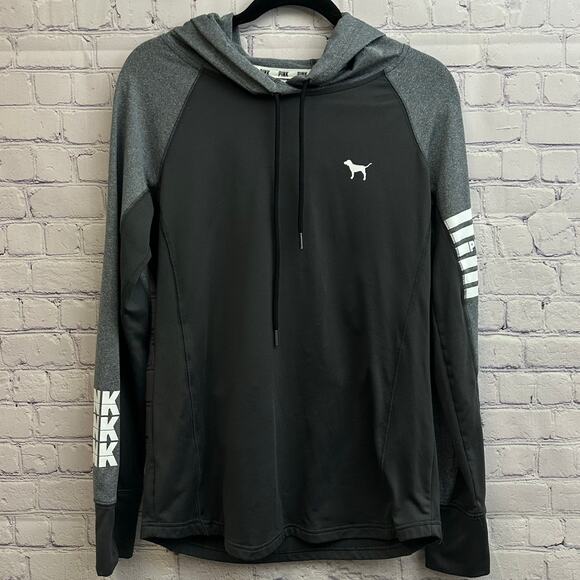 PINK Victorias Secret Ultimate Collection Hoodie Gray Pullover Thumb Holes Large - Picture 1 of 12
